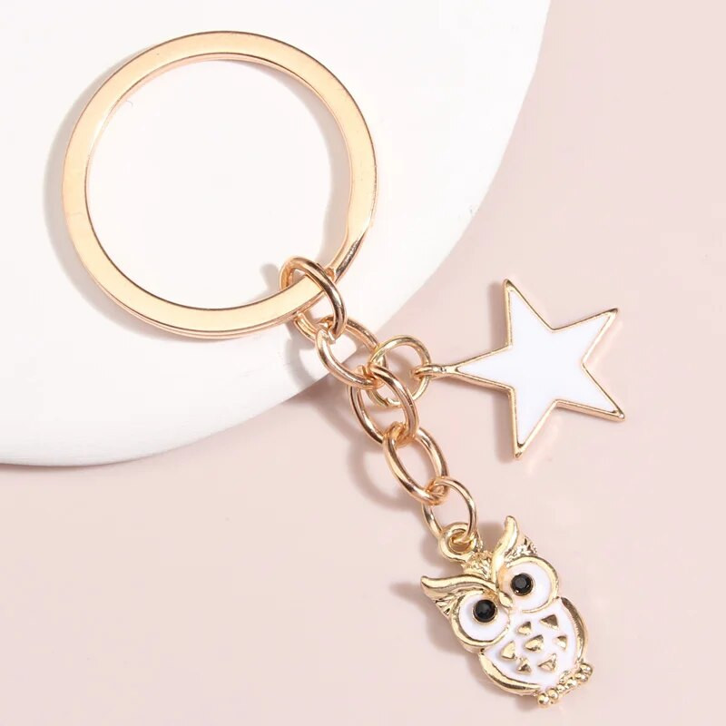 Slatki emajlirani privjesak za ključeve Šarena sova Pentagram privjesak za ključeve Životinjski privjesci za ključeve Za žene Muškarci Dodaci za torbice DIY Nakit Pokloni