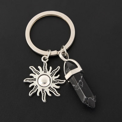 1 τεμ. Πολύχρωμο πέτρινο μπρελόκ Star Moon Sun μενταγιόν Μπρελόκ Μεταλλικό Χειροτεχνία Μπρελόκ Κοσμήματα Χονδρική