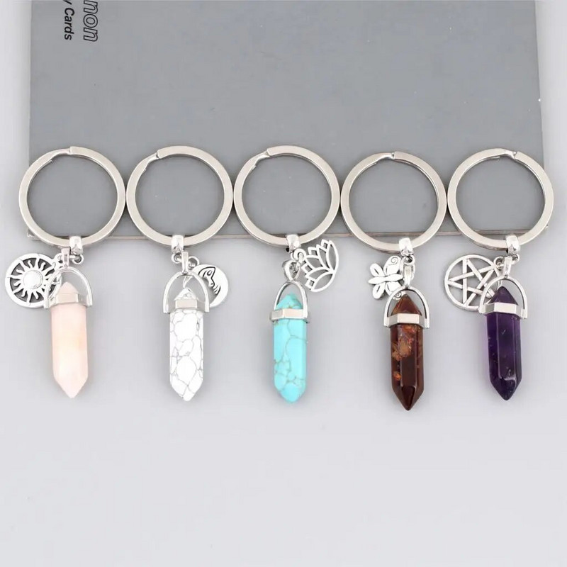 1 τεμ. Πολύχρωμο πέτρινο μπρελόκ Star Moon Sun μενταγιόν Μπρελόκ Μεταλλικό Χειροτεχνία Μπρελόκ Κοσμήματα Χονδρική