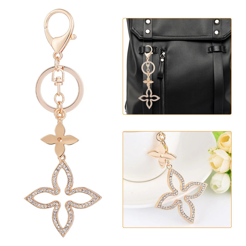 Μπρελόκ τεσσάρων φύλλων Μπρελόκ Χρυσό στρας Μπρελόκ Μόδα Πορτοφόλι Κοσμήματα Τσάντες Μακριά μπρελόκ για γυναίκες llaveros