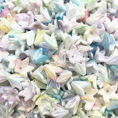 20pcs/lot 13x16mm Gradual Change Acrylic Lilies Beads Caps Jewelry Findings Charms Bracelets Spacer Beads for Jewelry Making