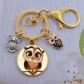 Módna sova sklenená kabošon kľúčenka nočná sova kľúčenka dámy pánske zvieracie darčekové tašky kľúče od auta ručne vyrobené šperky