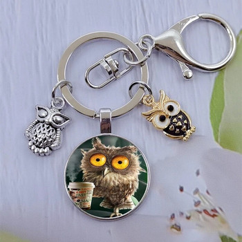 Fashion Owl Glass Cabochon Μπρελόκ Νυχτερινή Κουκουβάγια Μπρελόκ Γυναικείες Ανδρικές τσάντες δώρου για ζώα Κλειδιά αυτοκινήτου Χειροποίητα κοσμήματα