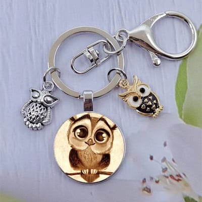 Módna sova sklenená kabošon kľúčenka nočná sova kľúčenka dámy pánske zvieracie darčekové tašky kľúče od auta ručne vyrobené šperky