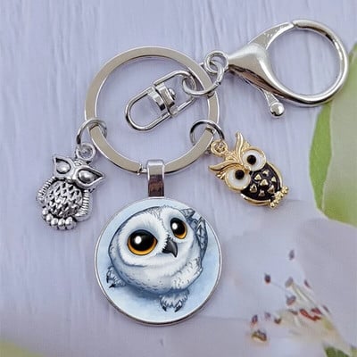 Módna sova sklenená kabošon kľúčenka nočná sova kľúčenka dámy pánske zvieracie darčekové tašky kľúče od auta ručne vyrobené šperky