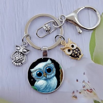 Módna sova sklenená kabošon kľúčenka nočná sova kľúčenka dámy pánske zvieracie darčekové tašky kľúče od auta ručne vyrobené šperky
