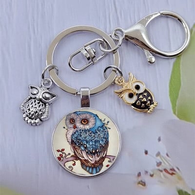 Módna sova sklenená kabošon kľúčenka nočná sova kľúčenka dámy pánske zvieracie darčekové tašky kľúče od auta ručne vyrobené šperky