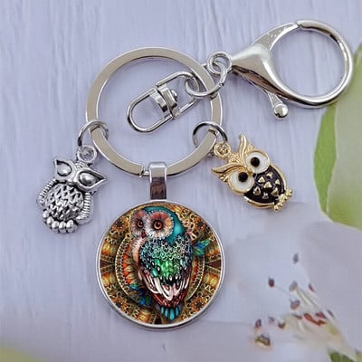 Módna sova sklenená kabošon kľúčenka nočná sova kľúčenka dámy pánske zvieracie darčekové tašky kľúče od auta ručne vyrobené šperky