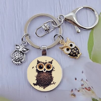 Módna sova sklenená kabošon kľúčenka nočná sova kľúčenka dámy pánske zvieracie darčekové tašky kľúče od auta ručne vyrobené šperky