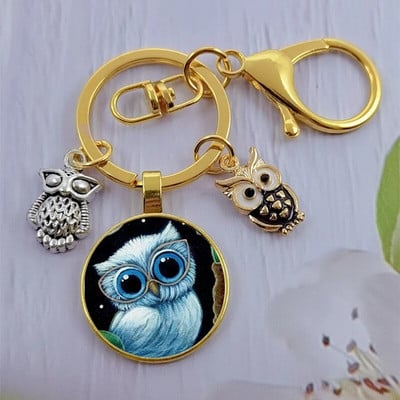 Módna sova sklenená kabošon kľúčenka nočná sova kľúčenka dámy pánske zvieracie darčekové tašky kľúče od auta ručne vyrobené šperky
