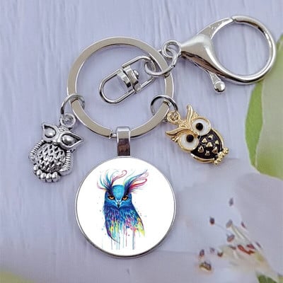 Módna sova sklenená kabošon kľúčenka nočná sova kľúčenka dámy pánske zvieracie darčekové tašky kľúče od auta ručne vyrobené šperky