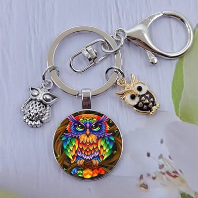 Módna sova sklenená kabošon kľúčenka nočná sova kľúčenka dámy pánske zvieracie darčekové tašky kľúče od auta ručne vyrobené šperky
