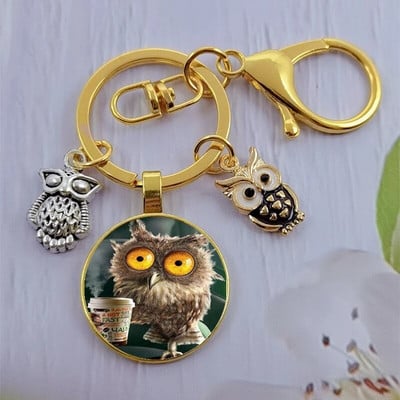 Módna sova sklenená kabošon kľúčenka nočná sova kľúčenka dámy pánske zvieracie darčekové tašky kľúče od auta ručne vyrobené šperky