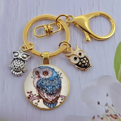 Módna sova sklenená kabošon kľúčenka nočná sova kľúčenka dámy pánske zvieracie darčekové tašky kľúče od auta ručne vyrobené šperky