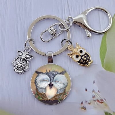 Módna sova sklenená kabošon kľúčenka nočná sova kľúčenka dámy pánske zvieracie darčekové tašky kľúče od auta ručne vyrobené šperky