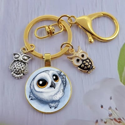 Módna sova sklenená kabošon kľúčenka nočná sova kľúčenka dámy pánske zvieracie darčekové tašky kľúče od auta ručne vyrobené šperky