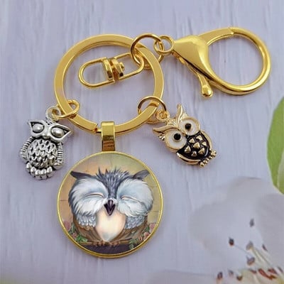 Módna sova sklenená kabošon kľúčenka nočná sova kľúčenka dámy pánske zvieracie darčekové tašky kľúče od auta ručne vyrobené šperky