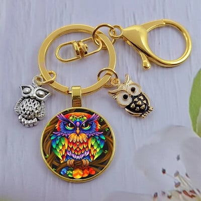 Módna sova sklenená kabošon kľúčenka nočná sova kľúčenka dámy pánske zvieracie darčekové tašky kľúče od auta ručne vyrobené šperky