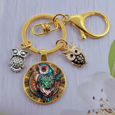 Módna sova sklenená kabošon kľúčenka nočná sova kľúčenka dámy pánske zvieracie darčekové tašky kľúče od auta ručne vyrobené šperky