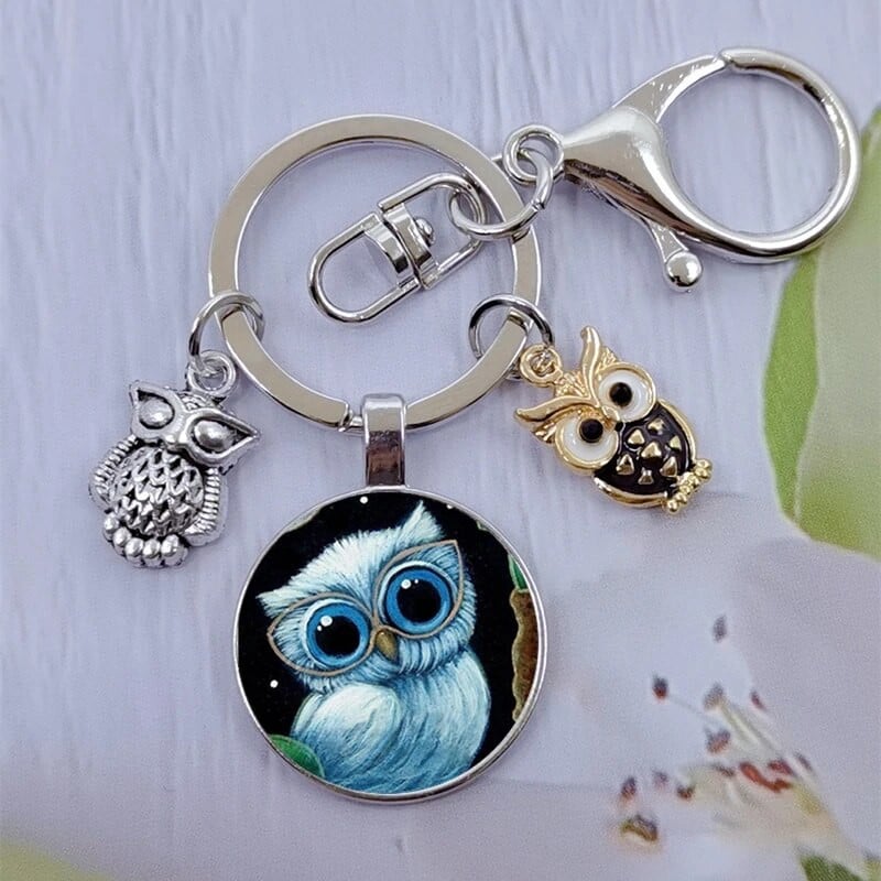 Módna sova sklenená kabošon kľúčenka nočná sova kľúčenka dámy pánske zvieracie darčekové tašky kľúče od auta ručne vyrobené šperky