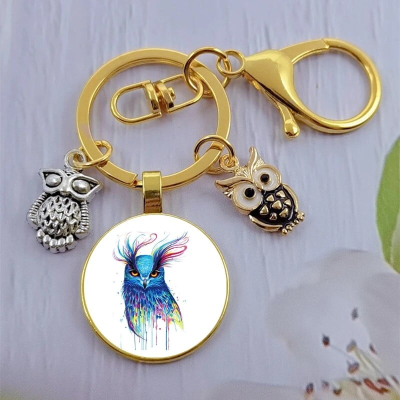 Módna sova sklenená kabošon kľúčenka nočná sova kľúčenka dámy pánske zvieracie darčekové tašky kľúče od auta ručne vyrobené šperky