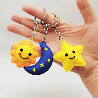 Creative Smiley Face Sun Moon Star Keychain PVC Мека найлонова торбичка Висулка Безплатна доставка Творчески подарък фигурка Автомобилен ключодържател