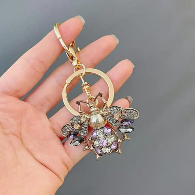 Jauki Rhinestone Crystal Insect Bee Keychain Dzīvnieks Kamene Atslēgu piekariņš Atslēgu piekariņu turētājs Bag Kulonu Piederumi Atslēgu piekariņš