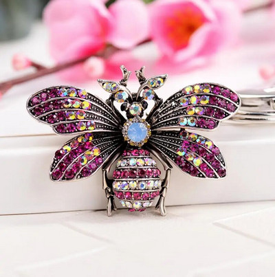 Jauki Rhinestone Crystal Insect Bee Keychain Dzīvnieks Kamene Atslēgu piekariņš Atslēgu piekariņu turētājs Bag Kulonu Piederumi Atslēgu piekariņš