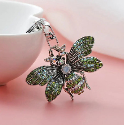 Jauki Rhinestone Crystal Insect Bee Keychain Dzīvnieks Kamene Atslēgu piekariņš Atslēgu piekariņu turētājs Bag Kulonu Piederumi Atslēgu piekariņš
