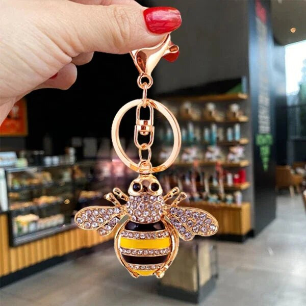 Jauki Rhinestone Crystal Insect Bee Keychain Dzīvnieks Kamene Atslēgu piekariņš Atslēgu piekariņu turētājs Bag Kulonu Piederumi Atslēgu piekariņš