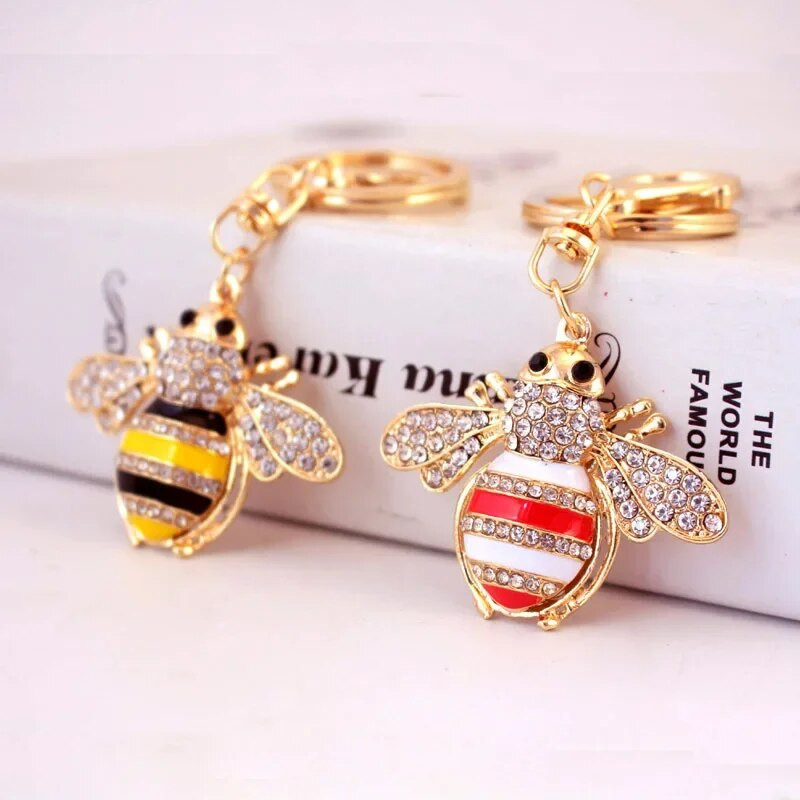 Jauki Rhinestone Crystal Insect Bee Keychain Dzīvnieks Kamene Atslēgu piekariņš Atslēgu piekariņu turētājs Bag Kulonu Piederumi Atslēgu piekariņš