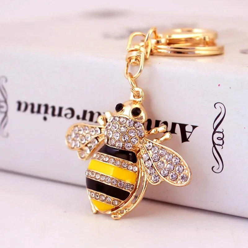 Jauki Rhinestone Crystal Insect Bee Keychain Dzīvnieks Kamene Atslēgu piekariņš Atslēgu piekariņu turētājs Bag Kulonu Piederumi Atslēgu piekariņš