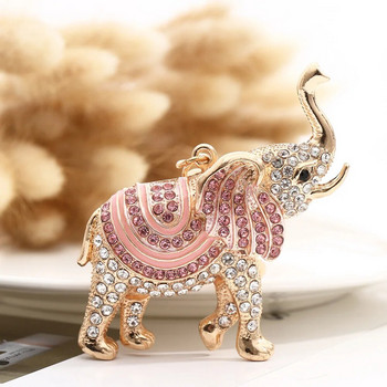 3D Благоприятен слон Ключодържатели Вериги Цял емайл Цветна кристална чанта Висулка Ключодържатели Ключодържатели за жени