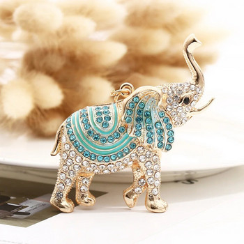 3D Благоприятен слон Ключодържатели Вериги Цял емайл Цветна кристална чанта Висулка Ключодържатели Ключодържатели за жени