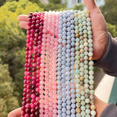 Βραχιόλι 1 σκέλος 6 χιλιοστών φυσικής πέτρας τουρμαλίνη ροζ χαλαζία Aquamarine Amazonite Loose Bead για κοσμήματα κατασκευής DIY