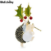 Wuli&baby jauks ezis, turot lapu, sarkanas kristāla pupiņas, saktas Lucky emalja dzīvnieku rotaslietas žetonu piespraudes