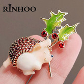 Rinhoo adorabil arici care ține broșe cu frunze pentru femei, la modă, arici pentru animale de companie, ace de revere, corsaj de animale Kawaii, bijuterii pentru petrecere, cadouri