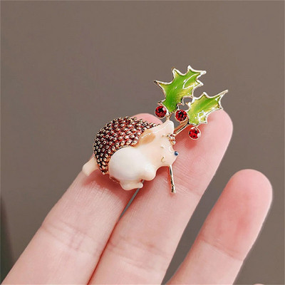 Rinhoo adorabil arici care ține broșe cu frunze pentru femei, la modă, arici pentru animale de companie, ace de revere, corsaj de animale Kawaii, bijuterii pentru petrecere, cadouri
