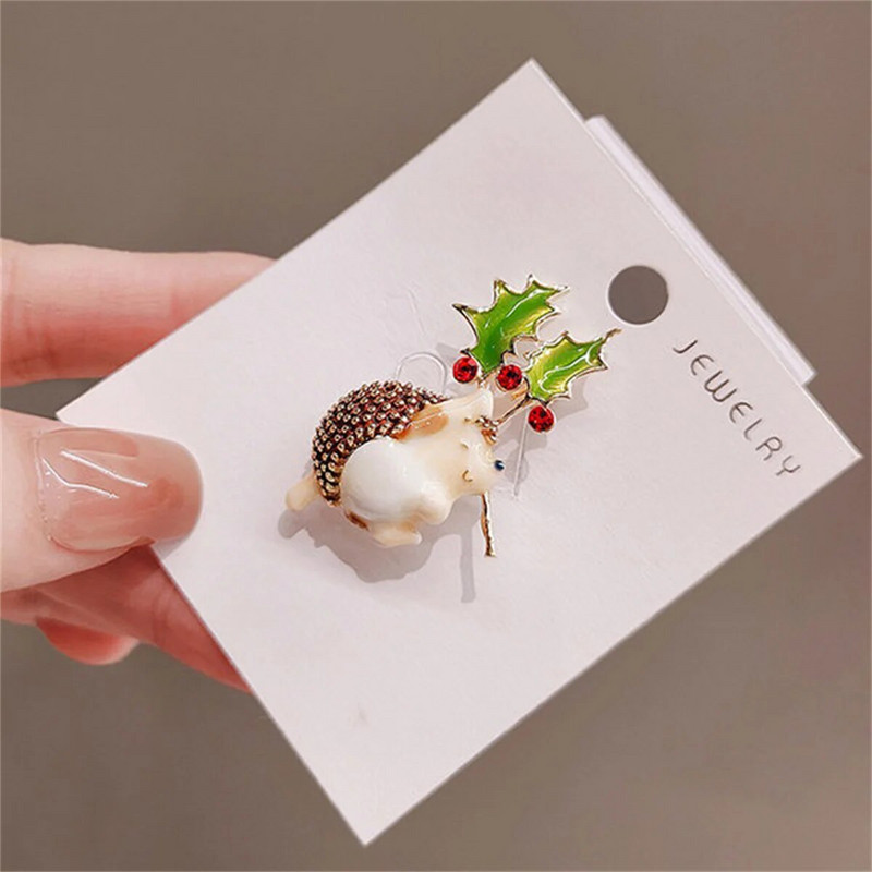 Rinhoo adorabil arici care ține broșe cu frunze pentru femei, la modă, arici pentru animale de companie, ace de revere, corsaj de animale Kawaii, bijuterii pentru petrecere, cadouri