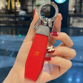 Modes metāla ādas automašīnas atslēgu piekariņa kulons sadalīts gredzens atslēgu piekariņš Rhinestone luksusa atslēgu piekariņš sievietei, meitenīga siksna Auto aksesuāri