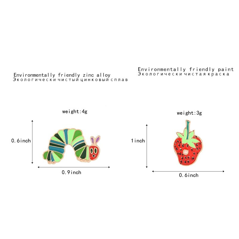 Izsalkušie Kāpuri Stāstu grāmata Zemeņu Catroon piespraudes Augļu saktas Emaljas piespraudes Atloka piespraudes rotaslietas Draugiem Bērniem Dāvanas
