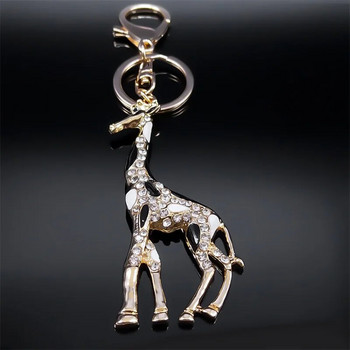 Изискан емайлиран ключодържател жираф за жени, момичета, кристали, животни, чанта, катарама, ръчна чанта, ключодържател, бижута порте ключ KXH1309S01