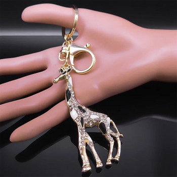 Изискан емайлиран ключодържател жираф за жени, момичета, кристали, животни, чанта, катарама, ръчна чанта, ключодържател, бижута порте ключ KXH1309S01