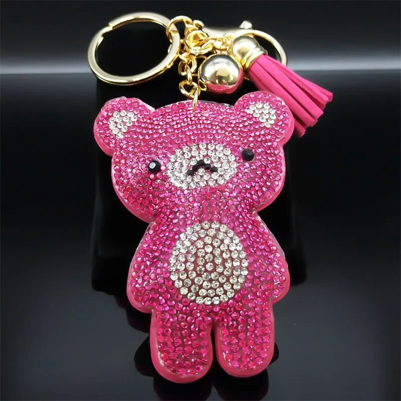 Γλυκό χαριτωμένο καρτούν ροζ μπλε τσάντα αρκουδάκι Γούρι Μπρελόκ Γυναικείο κράμα στρας Ζώο χρυσό χρώμα Φούντα μπρελόκ Δώρο κοσμήματα K9827