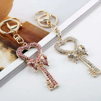 Модни кристални ключове във формата на чар, ключодържател, възел, чанта за момиче, висулка, ключ, дрънкулка, кристални кристали, сърце, ключодържатели Llaveros Shiny