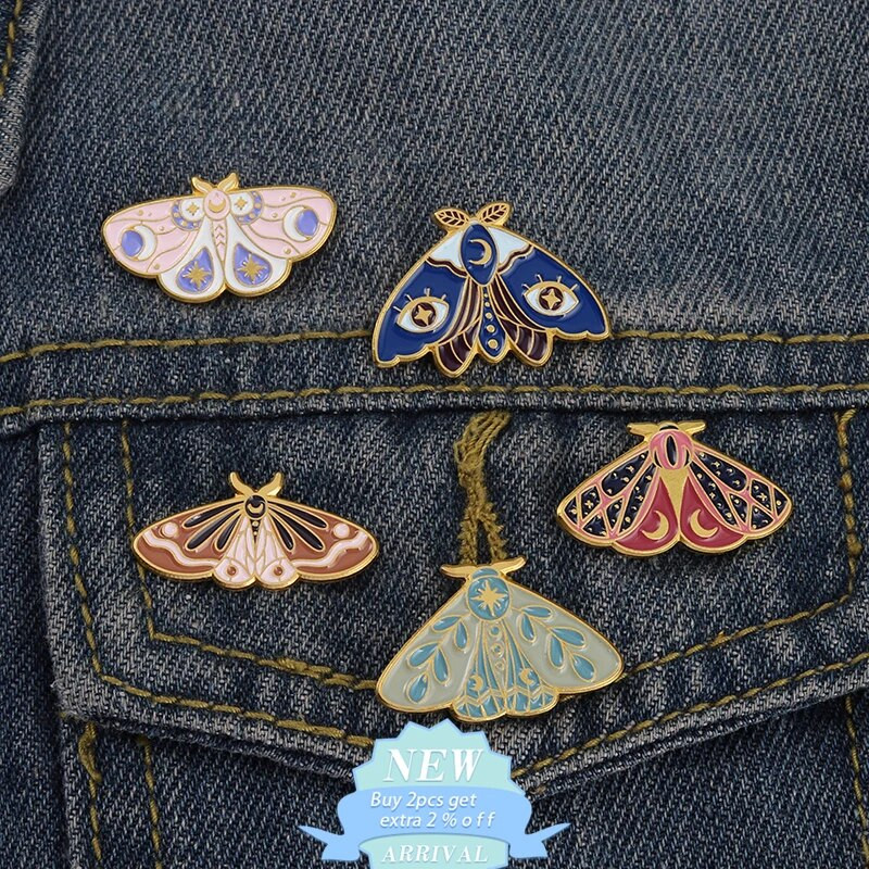 Drugelio kandžių emalio segės Sagės Žvaigždė ir Mėnulis Retro vabzdžių aukso spalvos ženkleliai Gyvūnų papuošalai Dovanos moterims Merginoms Didmeninė prekyba