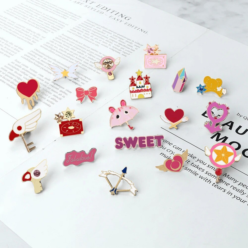 Χαριτωμένο ροζ πριγκίπισσα με σμάλτο καρφίτσα κινουμένων σχεδίων μαγικό ραβδί Θησαυρός στήθος καρφίτσα καρφίτσα καρφίτσα καρφίτσα ρόλος καρδιά τσάντα πέτο Παιδικό δώρο κοσμήματα