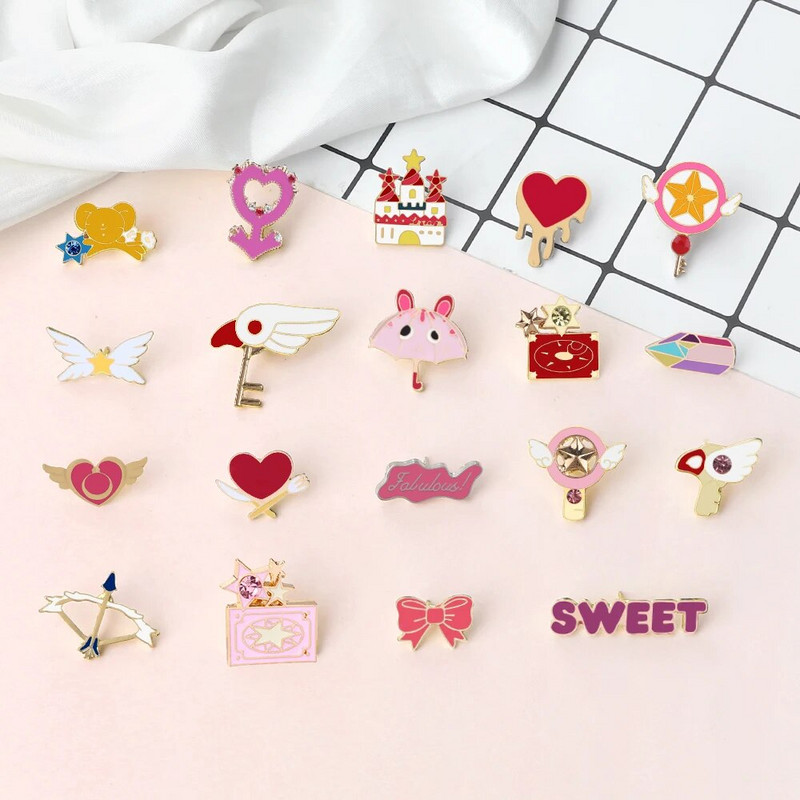 Χαριτωμένο ροζ πριγκίπισσα με σμάλτο καρφίτσα κινουμένων σχεδίων μαγικό ραβδί Θησαυρός στήθος καρφίτσα καρφίτσα καρφίτσα καρφίτσα ρόλος καρδιά τσάντα πέτο Παιδικό δώρο κοσμήματα