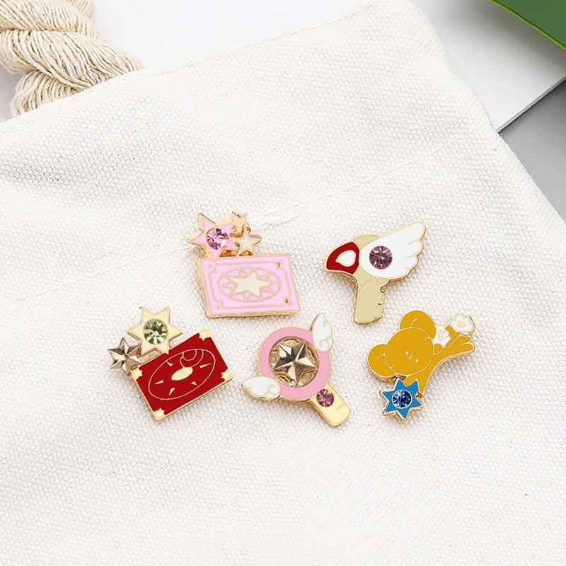 Χαριτωμένο ροζ πριγκίπισσα με σμάλτο καρφίτσα κινουμένων σχεδίων μαγικό ραβδί Θησαυρός στήθος καρφίτσα καρφίτσα καρφίτσα καρφίτσα ρόλος καρδιά τσάντα πέτο Παιδικό δώρο κοσμήματα