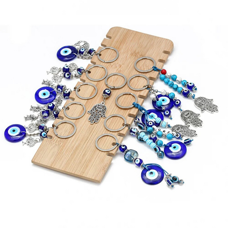 LUCKY EYE Tree Fatima Hamsa Hand Evil Eye Kulons Atslēgu piekariņš Sudraba Krāsa Gredzens Atslēgu piekariņš Auto Atslēgu piekariņš Sievietēm Vīriešu Rotaslietas BE29